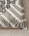 Double Bed with Bedding Set and Carpet Mockup