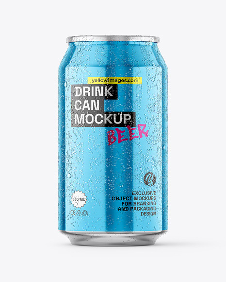330ml Metallic Aluminium Can with Condensation Mockup