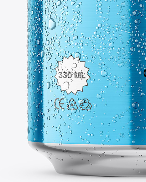 330ml Metallic Aluminium Can with Condensation Mockup