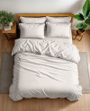 Wooden Double Bed with Bedding Set Mockup
