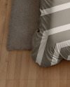Wooden Double Bed with Bedding Set Mockup