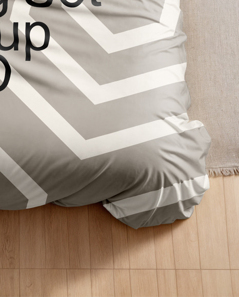 Wooden Double Bed with Bedding Set Mockup