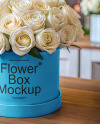 Round Flower Box with White Roses Mockup