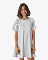 Smiling Young Woman Wearing a T-Shirt Dress Mockup