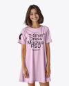 Smiling Young Woman Wearing a T-Shirt Dress Mockup
