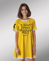 Smiling Young Woman Wearing a T-Shirt Dress Mockup