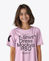 Smiling Young Woman Wearing a T-Shirt Dress Mockup