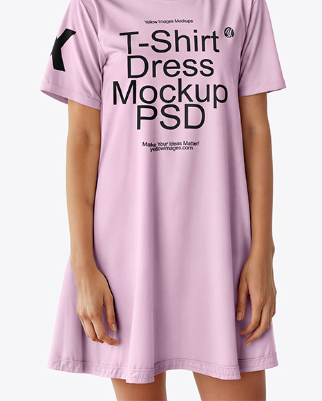 Smiling Young Woman Wearing a T-Shirt Dress Mockup