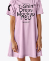 Smiling Young Woman Wearing a T-Shirt Dress Mockup