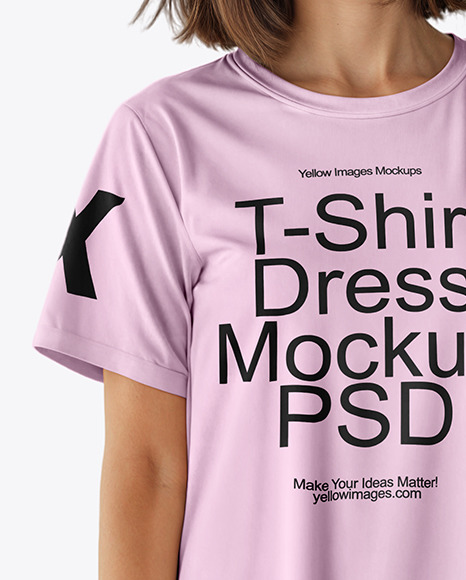 Smiling Young Woman Wearing a T-Shirt Dress Mockup