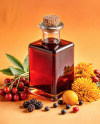 Ruby Oil Tincture Square Bottle with Berries and Flowers Mockup
