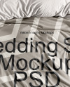 Wooden Double Bed with Bedding Set and Nightstand Mockup