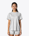 Young Woman Wearing Raglan Soccer Jersey and Shorts Mockup