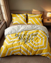 Double Bed with Cotton Bedding Set Mockup