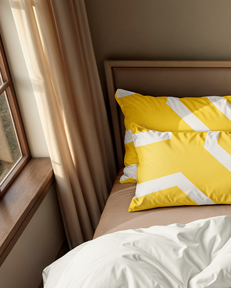 Double Bed with Cotton Bedding Set Mockup