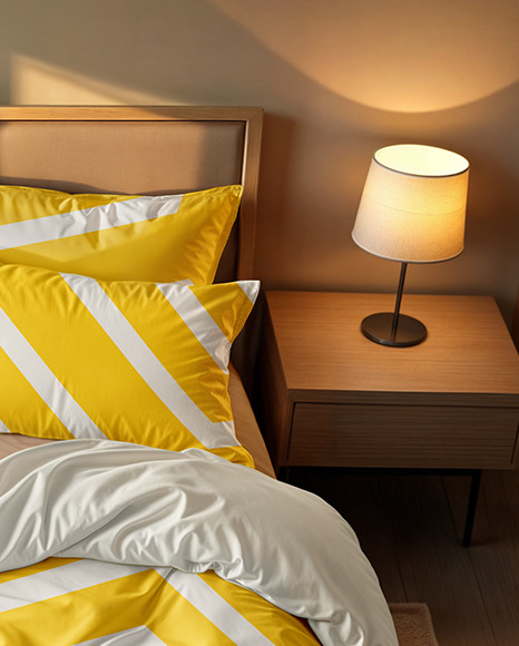Double Bed with Cotton Bedding Set Mockup