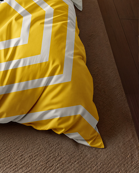 Double Bed with Cotton Bedding Set Mockup