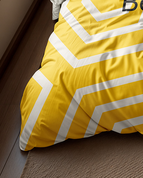 Double Bed with Cotton Bedding Set Mockup