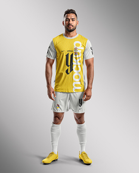 A Bearded Man Wearing a Full Soccer Kit Mockup