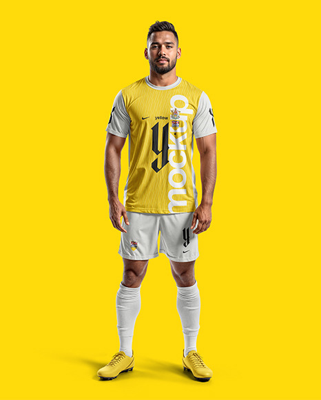 A Bearded Man Wearing a Full Soccer Kit Mockup