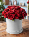 Round Flower Box with Red Roses Mockup