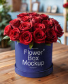 Round Flower Box with Red Roses Mockup