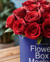 Round Flower Box with Red Roses Mockup