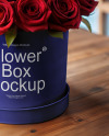 Round Flower Box with Red Roses Mockup