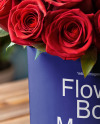 Round Flower Box with Red Roses Mockup