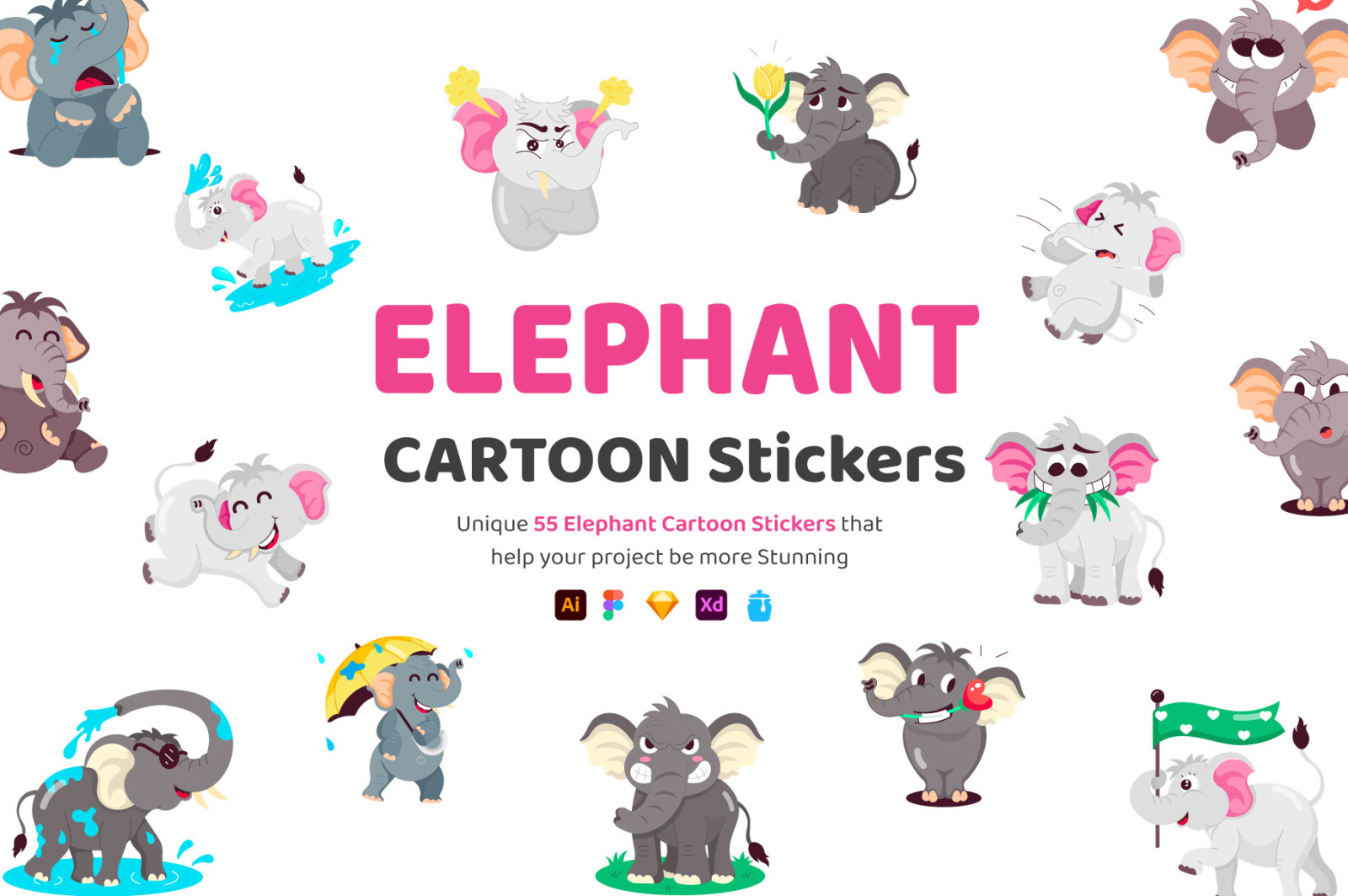 Elephant Cartoon Stickers Elephant Cartoon Stickers