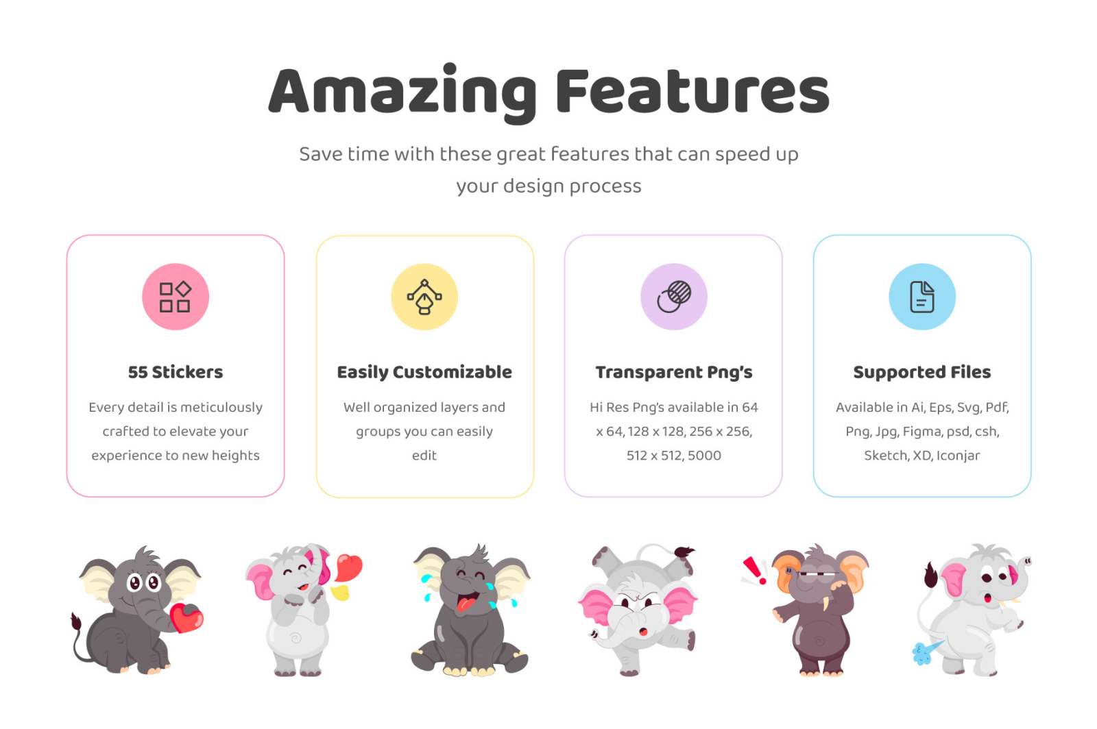 Elephant Cartoon Stickers Elephant Cartoon Stickers