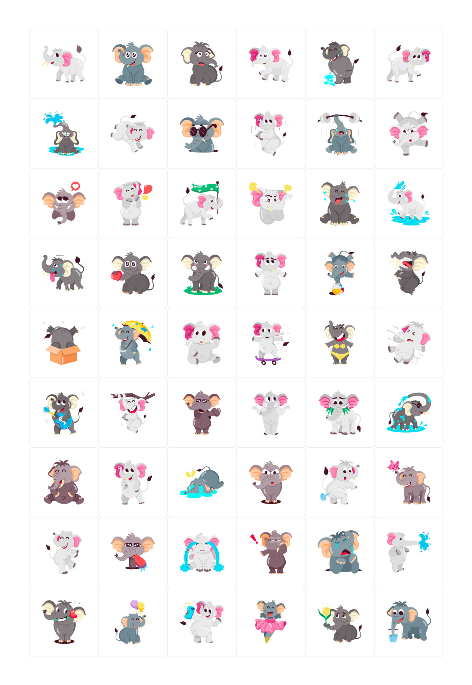 Elephant Cartoon Stickers Elephant Cartoon Stickers