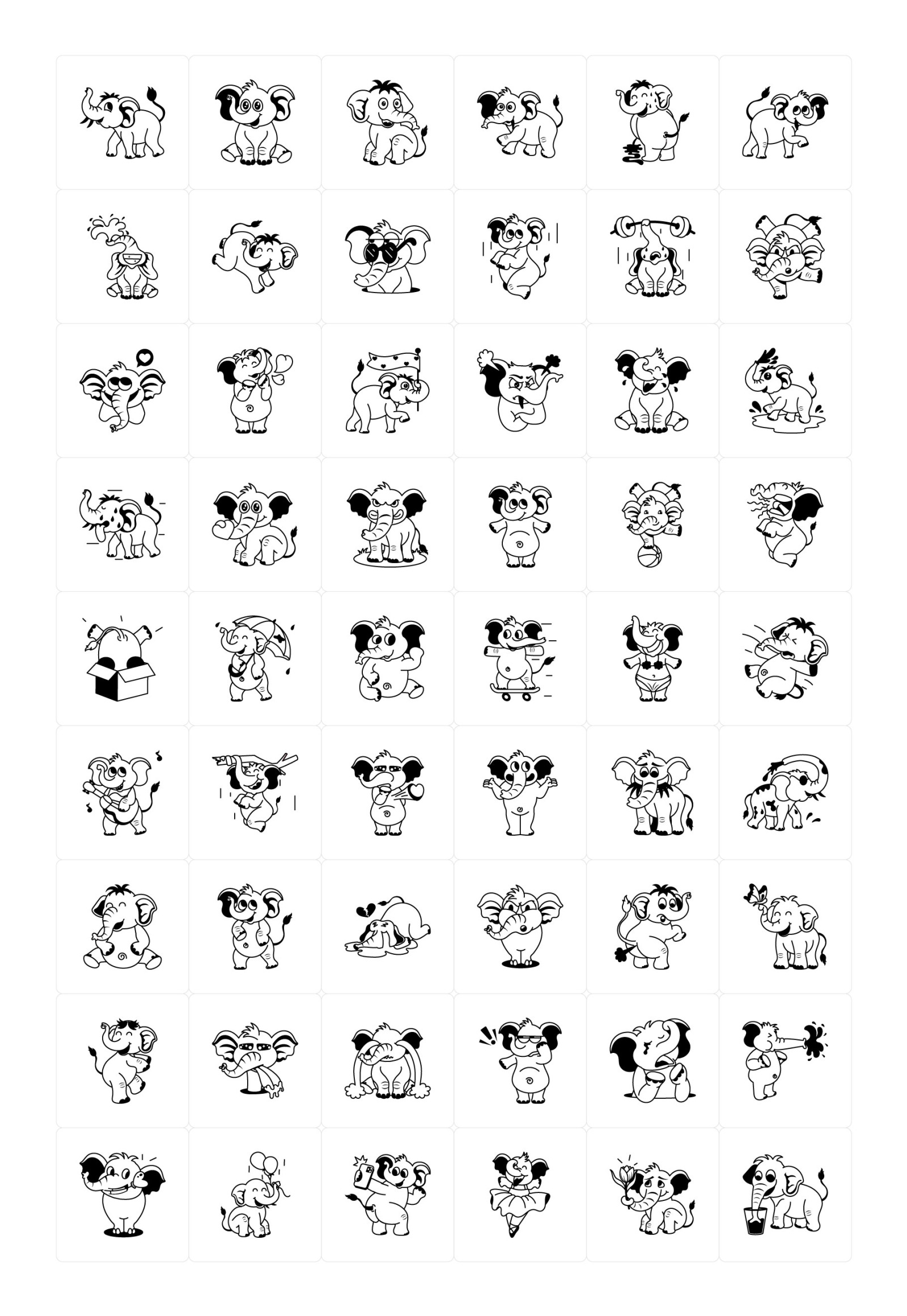 Elephant Cartoon Stickers Elephant Cartoon Stickers