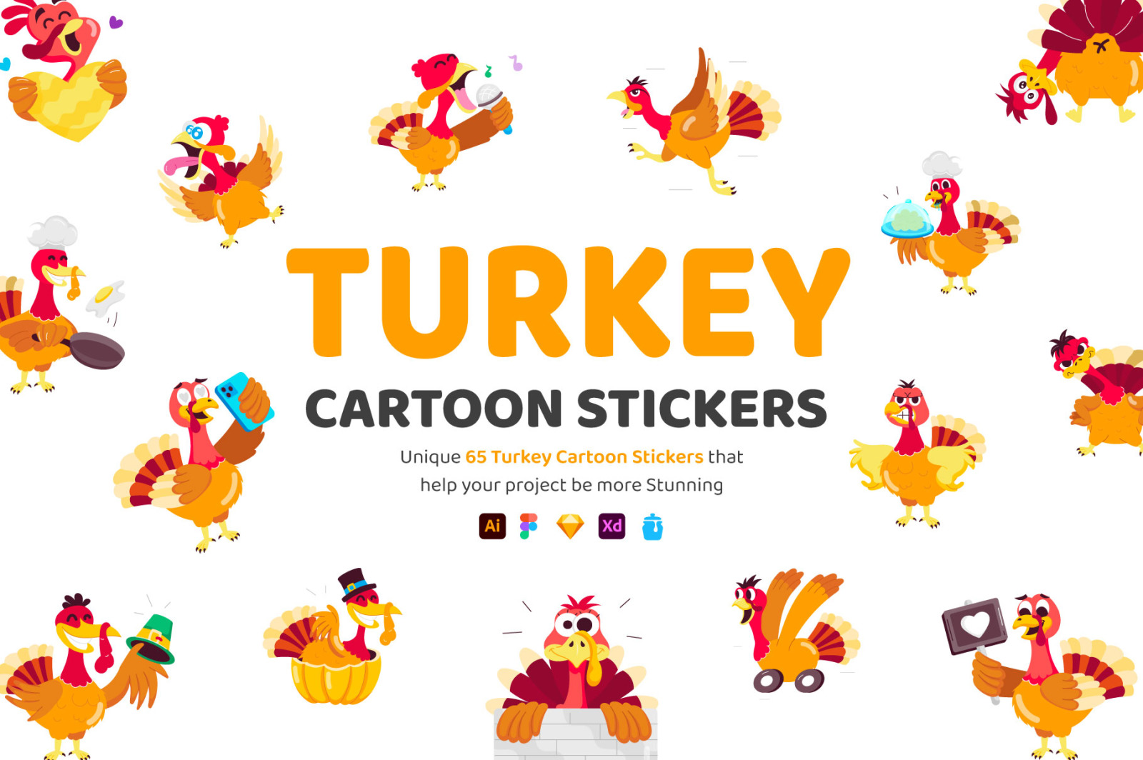 Turkey Cartoon Stickers Set Turkey Cartoon Stickers Set