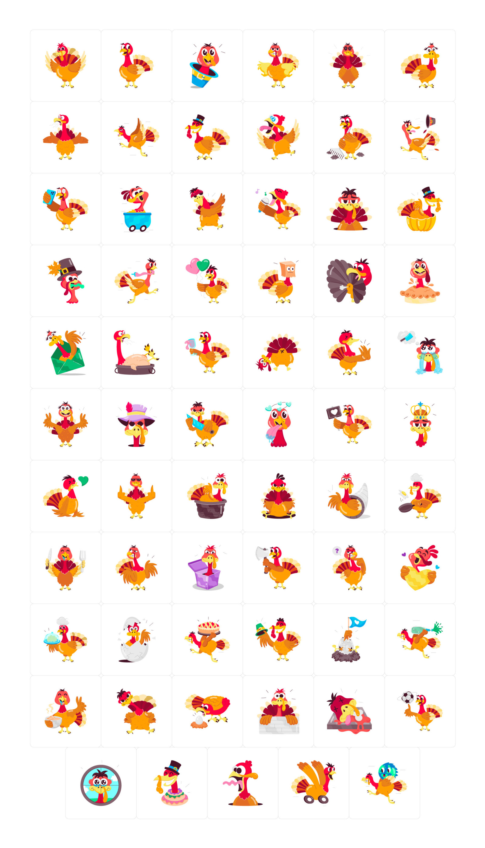 Turkey Cartoon Stickers Set Turkey Cartoon Stickers Set