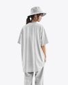 A Young Asian Woman Wearing a Bucket Hat and Oversize T-Shirt Mockup