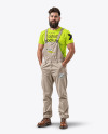 A Bearded Man Wearing a Bib Overall and T-Shirt Mockup