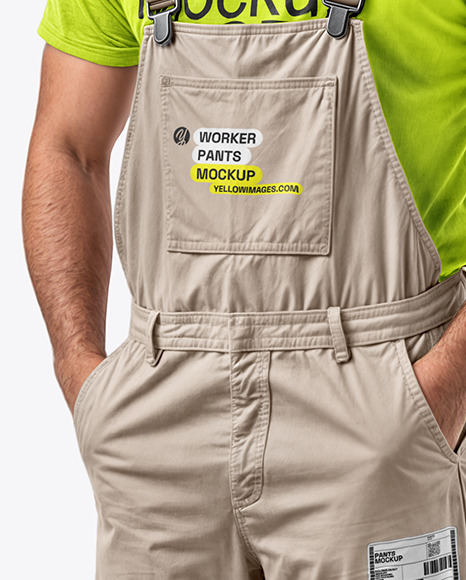 A Bearded Man Wearing a Bib Overall and T-Shirt Mockup
