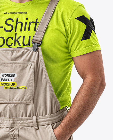 A Bearded Man Wearing a Bib Overall and T-Shirt Mockup