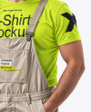 A Bearded Man Wearing a Bib Overall and T-Shirt Mockup