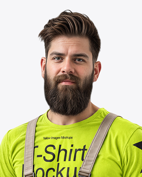 A Bearded Man Wearing a Bib Overall and T-Shirt Mockup