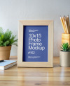 Wooden Photo Frame on a Table Mockup