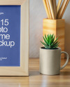 Wooden Photo Frame on a Table Mockup