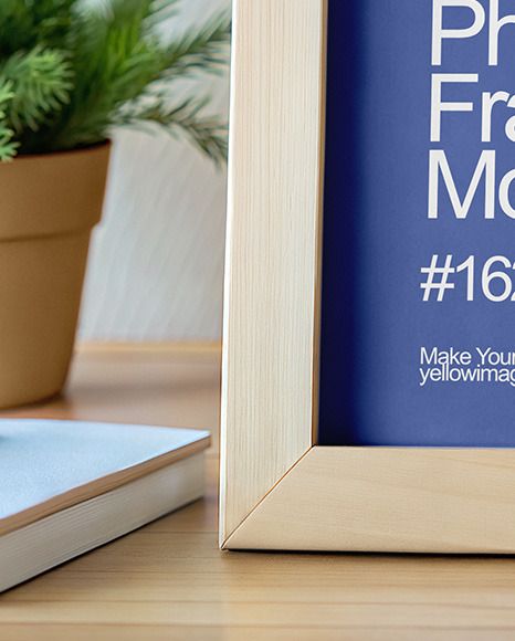 Wooden Photo Frame on a Table Mockup