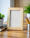 Wooden Photo Frame on a Table Mockup