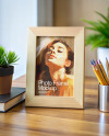 Wooden Photo Frame on a Table Mockup