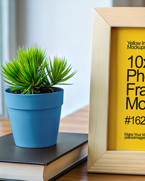 Wooden Photo Frame on a Table Mockup