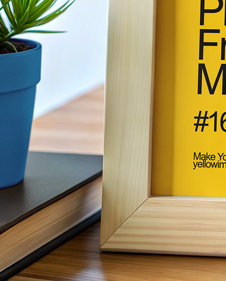 Wooden Photo Frame on a Table Mockup
