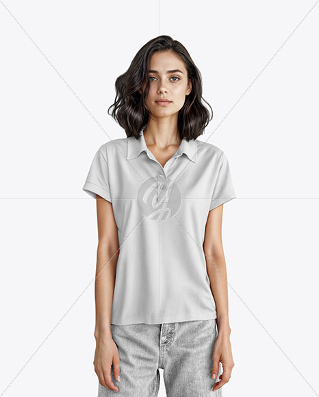 Woman Wearing a Polo Shirt and Wide Jeans Mockup