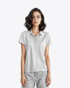Woman Wearing a Polo Shirt and Wide Jeans Mockup